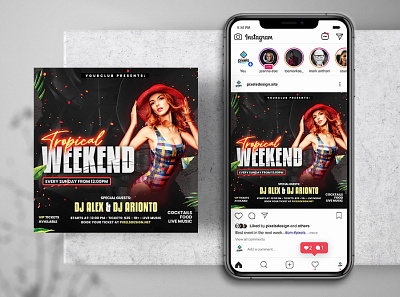 Tropical Weekend Party Instagram PSD Templates banner design flyer instagram psd summer flyer template