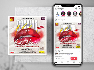 Kiss Night Party Instagram PSD Templates banner banner design design flyer instagram psd social media template