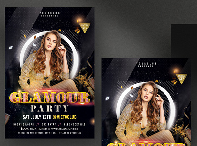 Glamour Night Event Flyer Template (PSD) black black flyer club flyer events flyer gold gold flyer luxury flyer poster psd psd flyer
