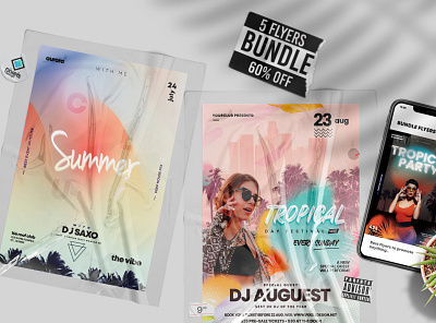 Mini Bundle | 5 Summer Gradient Flyers (PSD) flyer flyer design gradient gradient flyer poster psd psd flyer summer flyer