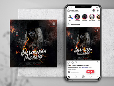 Horror Night #Halloween Instagram PSD Templates banner design flyer halloween halloween party instagram psd psd banner psd flyer