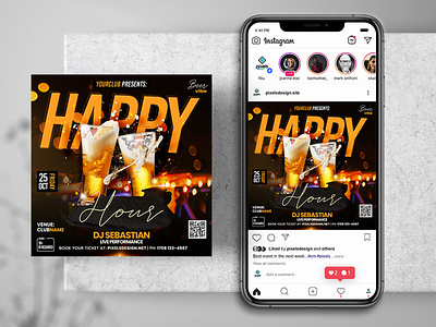 Happy Hour Event Instagram PSD Templates banner flyer happy hours happy. hour instagram psd template