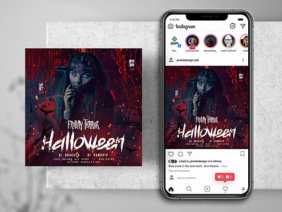 Halloween Night PSD Instagram Template banner design flyer halloween halloween party psd psd flyer