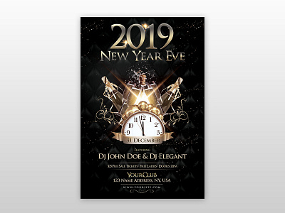 2019 New Year Eve Free PSD Flyer Template black and gold flyer dj flyer flyer flyer design free flyer free new year flyers free nye flyer free poster free psd flyer gold flyer new year 2018 flyer new year 2019 flyer new year flyer poster