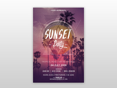 Sunset Party - Free PSD Flyer Template dj flyer flyer flyer design free flyer free psd flyer poster summer susnet party psd flyers tropical