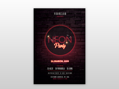 Neon Party - Free PSD Flyer Template free psd flyer free psd poster freeflyer glow glow party flyer neon neon party flyer