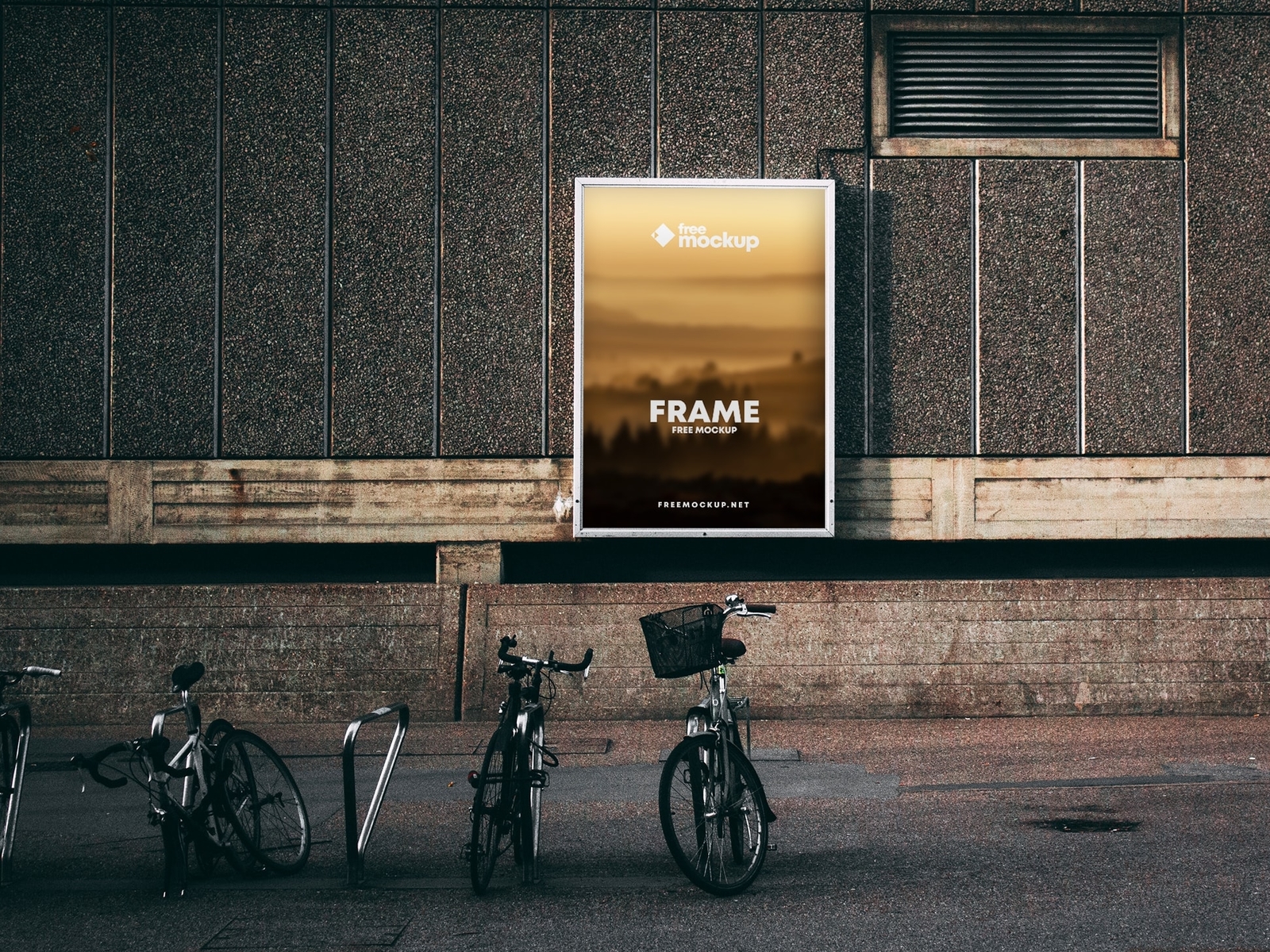 Download Poster Frame in Street with Bikes Free Mockup by Pixelsdesign.net on Dribbble