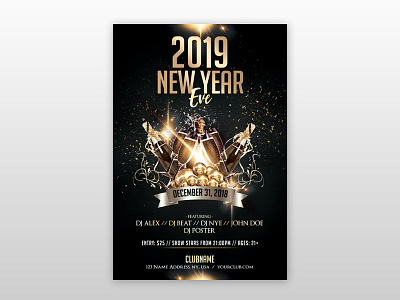 2019 New Year Eve – Luxury Free PSD Flyer Template 2019 new year flyer black flyer dj flyer flyer flyer design flyers free 2019 nye flyer free flyer freebie psd gold flyer poster template