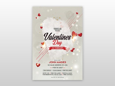Free Valentine’s Day PSD Flyer Template flyer free free flyer free flyers psd flyer template valentines valentines day free flyer