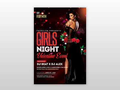 Girls Night – Valentine’s Free PSD Flyer Template be my valentine club flyer dj flyer flyer free flyer free valentines day flyer freebie girls night ladies night flyer poster psd flyer valentines day flyer