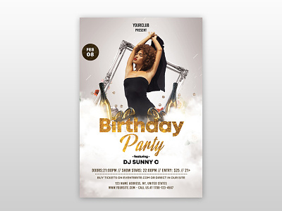 Birthday Party Free White & Gold PSD Flyer Template