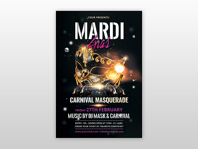 Mardi Gras Free Carnival PSD Flyer Template club dj flyer flyer free mardi gras flyer free psd flyer freebie gold mardi gras mardi gras flyer masquerade photoshop flyer poster poster design