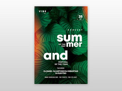 Summer of the Day Free PSD Flyer Template flyer flyer design free free psd flyers free summer flyer leaves palms flyer poster poster design psd flyer summer festival flyer summer flyer