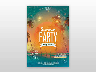 Beach Party Free PSD Flyer Template event flyer flyer design free free psd flyer free sunset flyer poster poster design poster template psd flyers summer party flyer