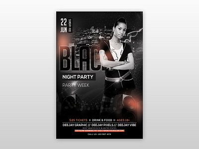 Black Night Party PSD Free Flyer Template