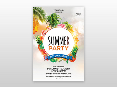 The Summer Party PSD Free Flyer Template flyer flyer design flyers free psd flyer free template invitation poster psdflyer summer flyer template