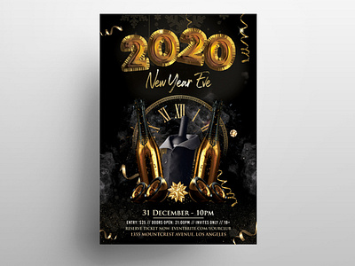 2020 New Year Eve PSD Flyer Template vol4 2020 2020 new year 2020 nye flyers black flyer design eve flyer flyer design flyer template flyers new year flyer nye nye eve flyer poster psd flyer