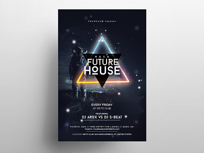 Future House – EDM Geometric PSD Flyer club event flyer flyer design flyers future futuristic flyer poster design psd flyer