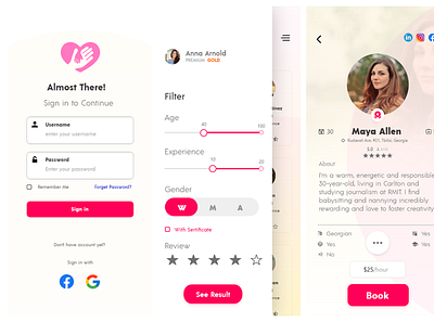 Babysitter App Design interface app application babysitter concept cute interface pink ui ux