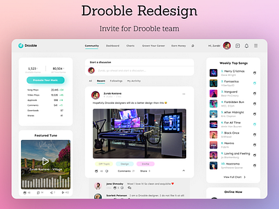 Drooble Redesign colorful interface minimalistic modern network redesign sotial ui ux
