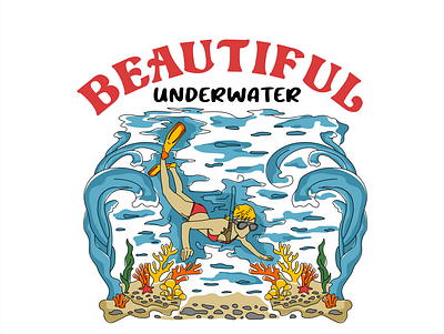 Beautiful Underwater adventure divers diving graphic design illustration t shirt underwater woman