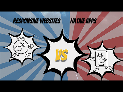 Cartoon story Responsive websites vs Native Apps cartoon characters icon illustration presentation