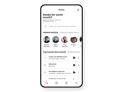 fire.track - Home view home screen music app ui