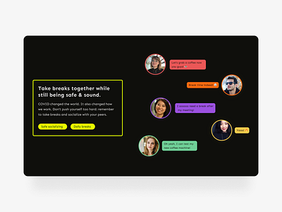 Feature section, co-working break rooms chat ui web design