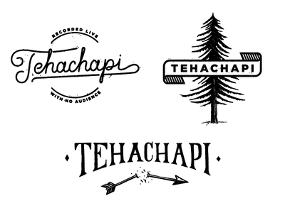 Tehachapi 2 arrow banner brand hand drawn lettering logo script tree type