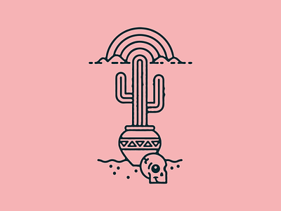 cactus badge cactus desert illustration rainbow skull