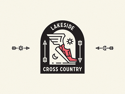 Lakeside Cross Country badge lockup logo running shoe sports wing