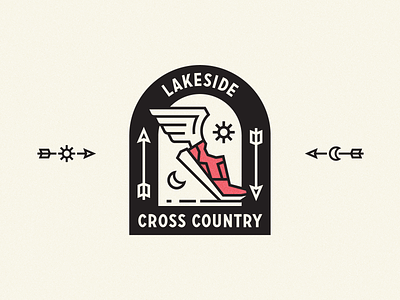 Lakeside Cross Country badge lockup logo running shoe sports wing