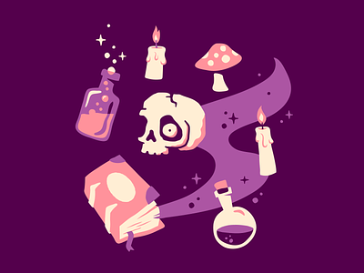 Boo halloween illustration potion skull spell vintage witch witchcraft