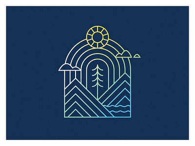 Summer Camp Badge badge camp gradient line mountains outdoor