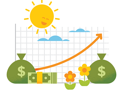 Money chart graph illustration income money sun