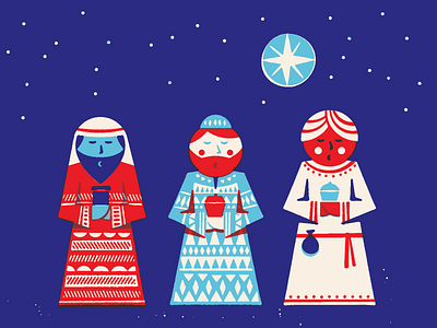 Wise Men christmas holiday illustration mid century nativity pattern star