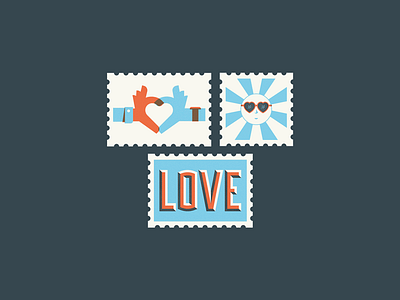 Love Stamps 02 hand icon illustration love postage stamp sun