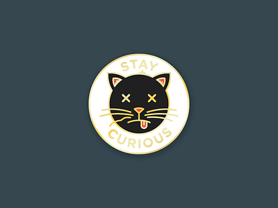 Stay Curious 02 badge cat curious dead enamel pin