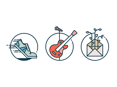 Event icons concert envelope guitar icon illustration letter music run shoe