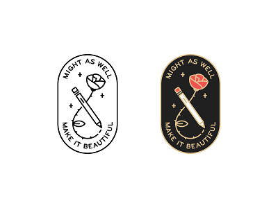 Rose badge icon lock up pencil pin rose