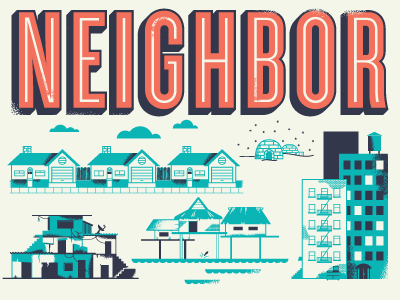 neighbor globe help ink home house illustration love poster print world