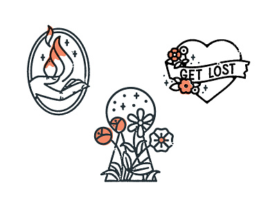 Little Badges badge fire flowers hand heart icon illustration key
