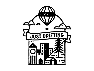 Just Drifting badge banner hot air ballon illustration logo rough edges