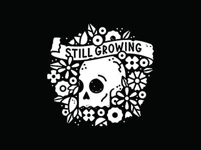 Still Growing flowers illustration shirt skull wreath