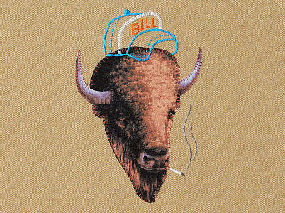 Buffalo Bill cigarette collage embroidery fabric smoking sports textile thread