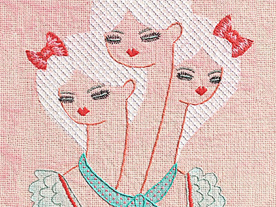 Sisters children cross stitch embroidery fabric siamese siblings textile thread triplets