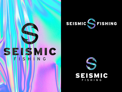 Seismic Fishing Logos badge bass fishing branding design fish fishing foil foil stamp holographic holographic foil hook icon logo mark space type vector