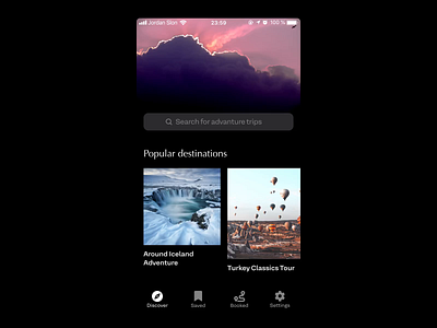 Discover screen overview — Travel & Tour Booking App after effects animation app app design concept experiment ios mobile tour travel