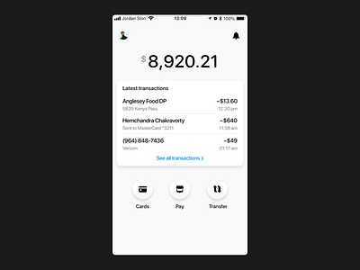 Bank App Exploration • Main Screen app app design bank bank app cash ios minimal minimalist money zero waste
