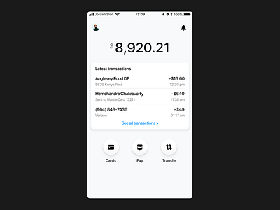 Bank App Exploration • Main Screen